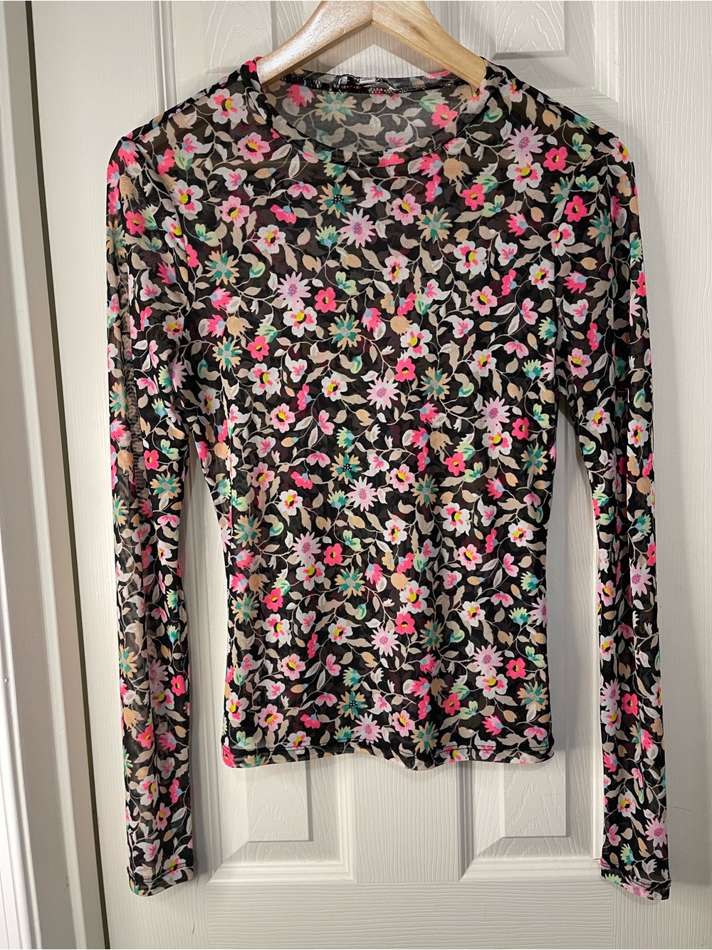AFRM Whimsigoth Sheer Mesh Black Floral Top size Medium